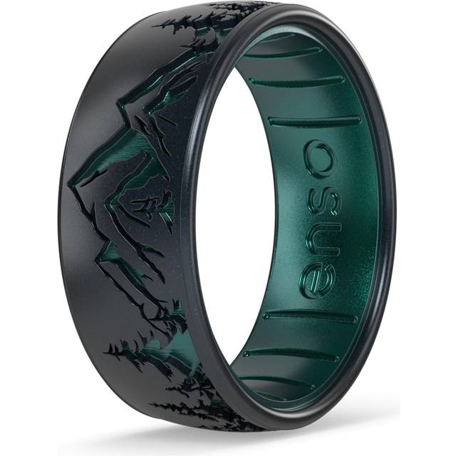 Enso Rings Etched Classic Silicone Rings - Comfortable and Flexible Design - Peak - Black Pearl/Emerald - Size 11