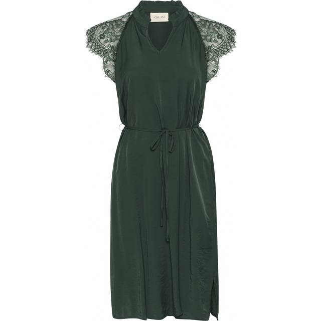Lace Dress with V-Neck and Short Sleeves
