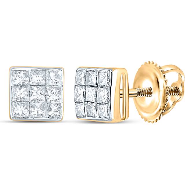 GND 110800 0.25 CTW 14KT Yellow Gold Womens Princess Diamond Square Cluster Stud Earrings