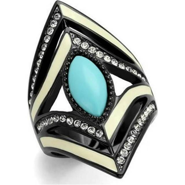 Alamode TK2099-5 Women IP Black Stainless Steel Ring with Synthetic in Sea Blue - Size 5
