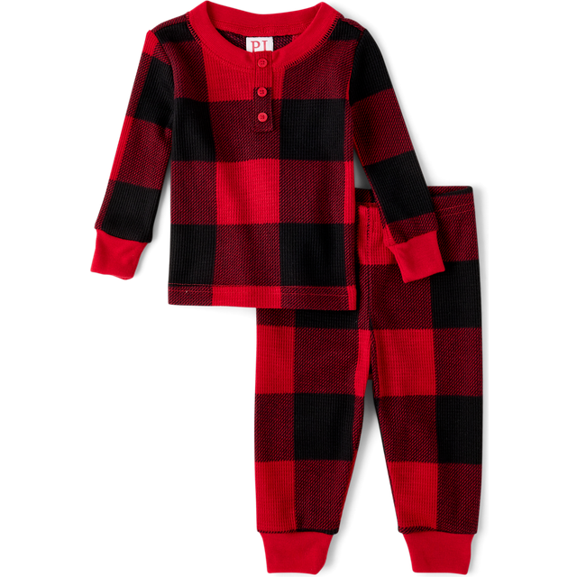 The Children's Place Baby Toddler 2 Piece Family Matching  Thermal Pajamas Sets  Red Buffalo Plaid