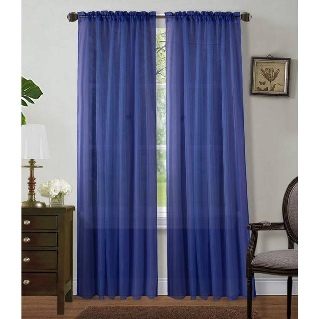 "Sapphire Home Royal Blue Sheer Curtains - 2 Panels Set  54"""" x 108""""  Transparent  Light Filtering Privacy Voile Drapes  Sheer Window Curtains for Liv"