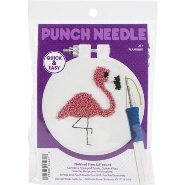 "Design Works Punch Needle Kit 3.5"" Round-Flamingo DW237"