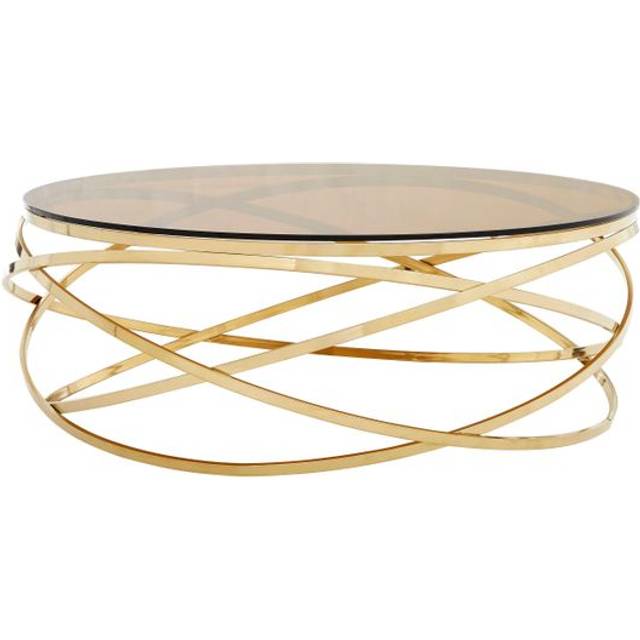 Contemporary Round Champagne Base Coffee Table, Glass Tabletop Of Display And Decorative Coffee Table - Gold - One Size