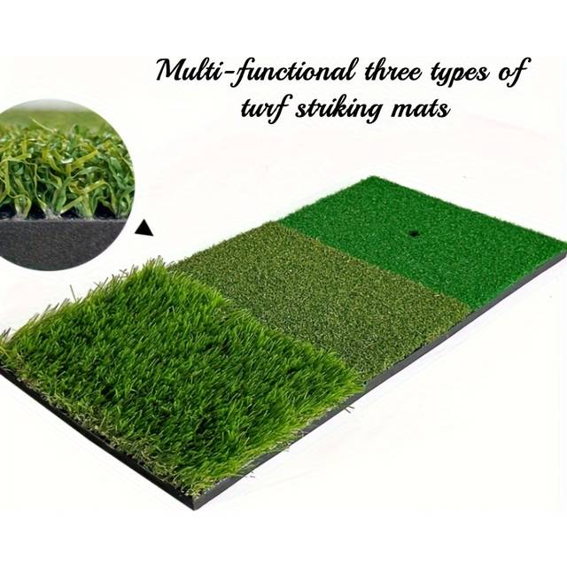 TEMU 1pc Golf Practice Hitting Mat With Eva Base - 3-in-1 Multi-functional Turf Mat For Chipping, Swinging, And Driving Drills - Portable Golf Training Aid With 3 Grass Textures