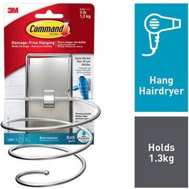 Command Bath Satin Nickel Hair Dryer Holder Bath39-SN - Silver - One Size