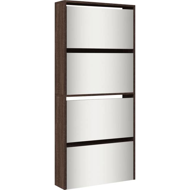 vidaXL Shoe Cabinet with Mirror 4-Layer Brown Oak 63x17x134 cm