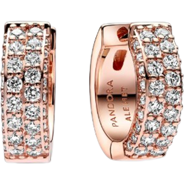 Pandora Timeless Pavé Double-row Hoop Earrings - 14k rose gold plating / Cubic zirconia - Clear - one size