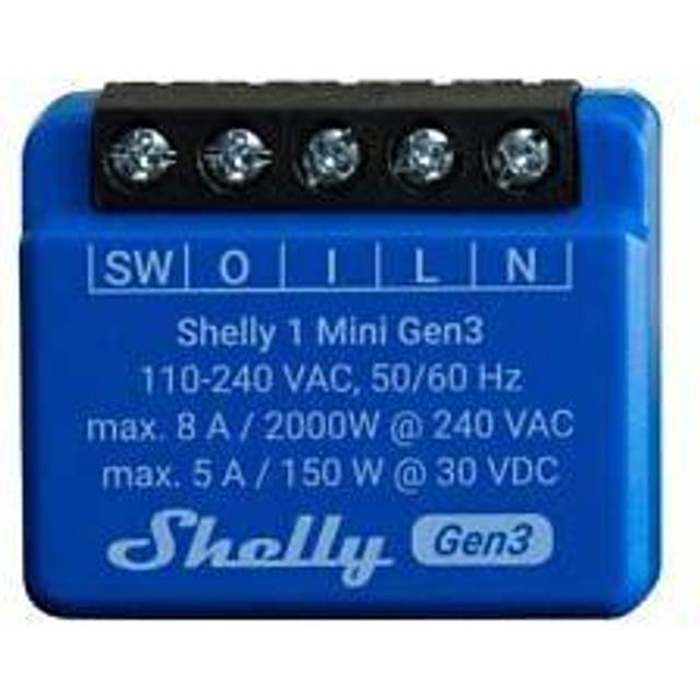 Shelly 1 Mini Gen3 – Smart hem WiFi-strömbrytare med Torrkontakt, 1 kanal 8 A, Fjärrkontroll för garagedörr, Alexa & Google Home-kompatibel, Ingen hubb krävs, Shelly-app