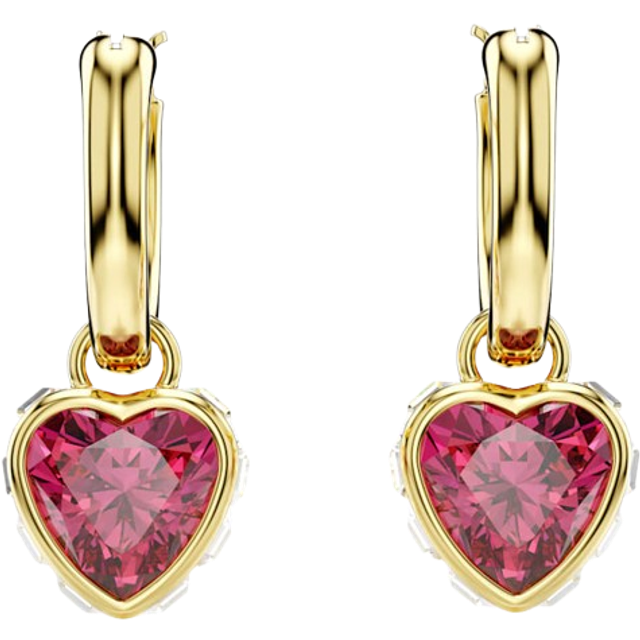 Swarovski Chroma Gold Red Heart Drop Earrings