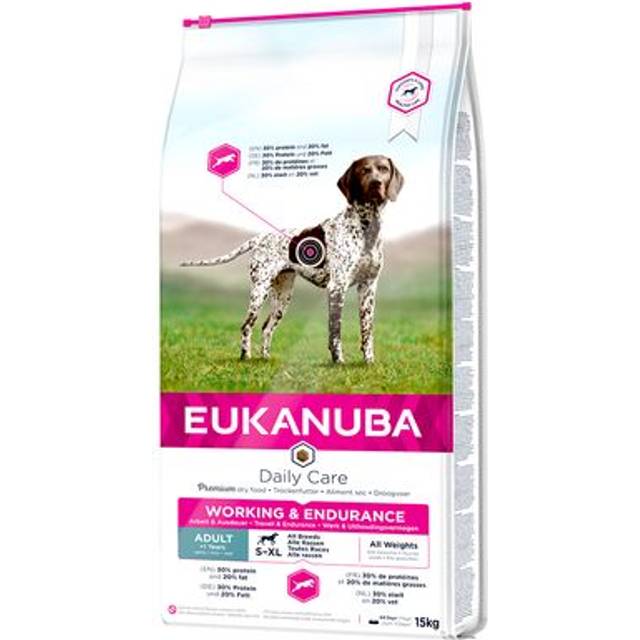 Eukanuba Daily Care Working & Endurance torrfoder för hundar med högt energibehov (brukshundar, dräktiga och digivande tikar), hundfoder med högt protein- och fettinnehåll, 15 kg
