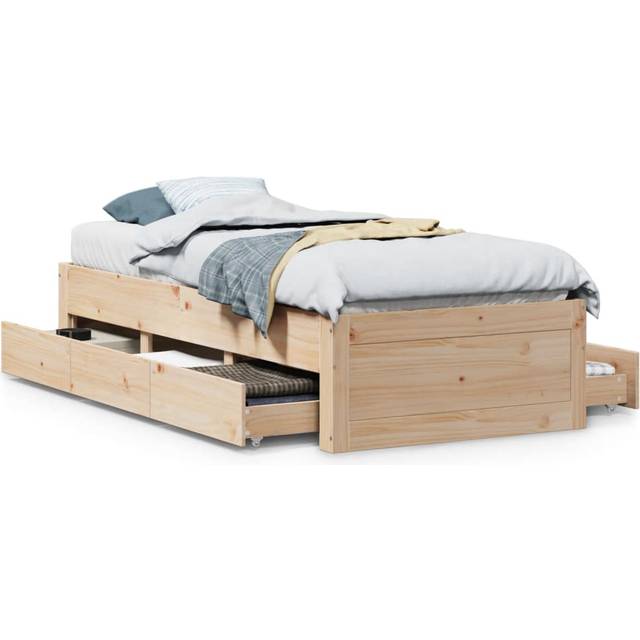 vidaXL Bed Frame without Mattress with Drawers 75x190 cm Small Single Solid Wood Pine - Brown
