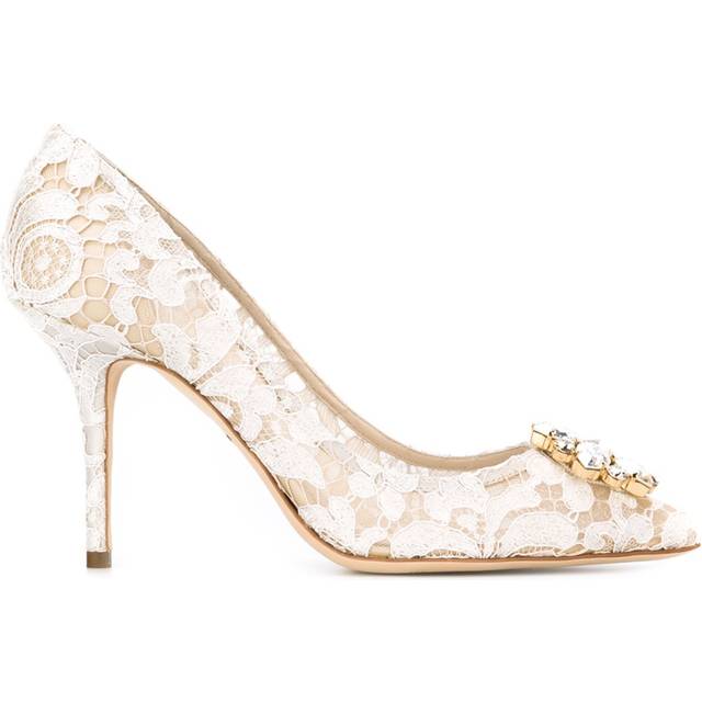 Dolce & Gabbana - Taormina-lace crystal-embellished pumps - women - Leather/Metal (Other)/Linen/Flax/glass - 38.5 - White