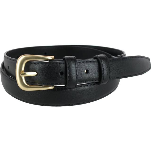 CTM Women's Leather Adjustable Belt with Statement Buckle - Black one (one size)