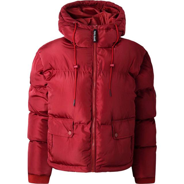 Pepe Jeans Women's PW033170 Burgundy Cropped Puffer Women - Bordeaux Jackets - Red - Size: 10