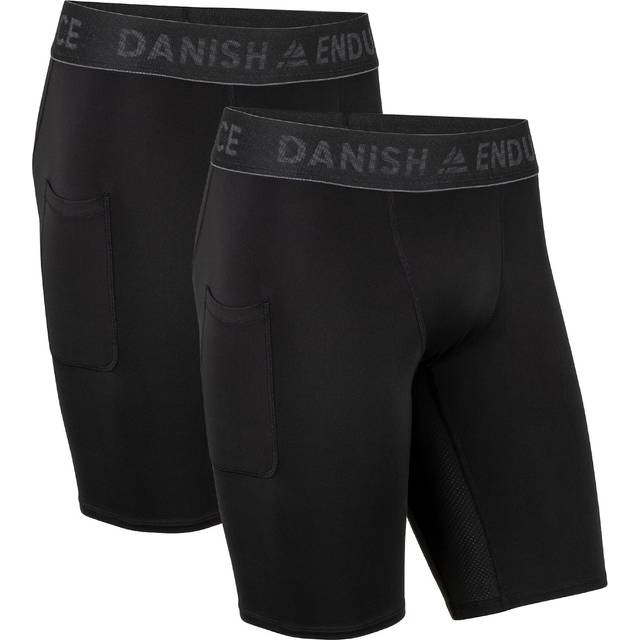 DANISH ENDURANCE Kompressionsshorts, Snabbtorkande, Korta Tights, för Herr, 2-pack, Svart, S