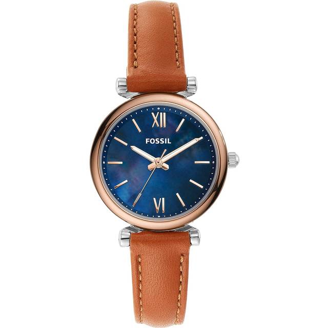 Fossil Carlie Ladies' Blue MOP Dial Tan Leather Strap Watch