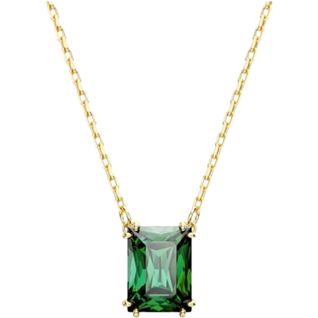 Swarovski Matrix Gold Rectangular Cut Green Pendant Necklace - 45cm