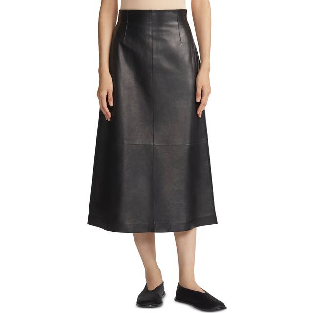 A-Line Leather Midi Skirt - BLACK - 8