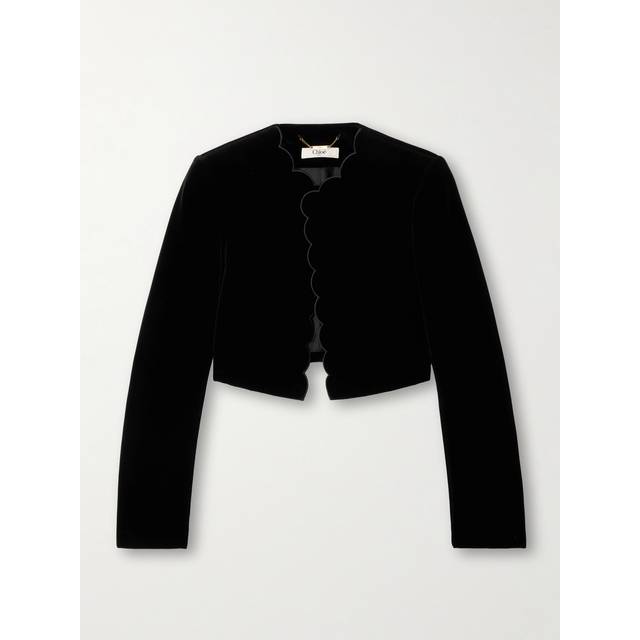 Chloé - Cropped Scalloped Silk-velour Jacket - Black - FR 42