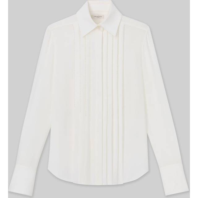 Pleated Pearly Beaded Blouse - CLOUD - X-Large