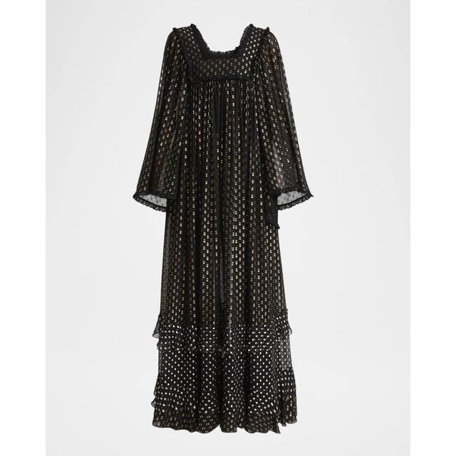 ChloÃ© Women's Maxi Dress With Lightweight Silk Ruffles in Black | Size 36 | CH25SRO50414 (36)