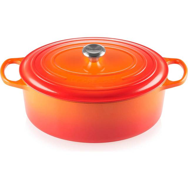 Le Creuset Signature gjutjärnspanna med lock, Ø 35 cm, oval, lämplig för alla typer av spisar och induktion, volym: 8,9 l, 7,375 kg, ugnsröd
