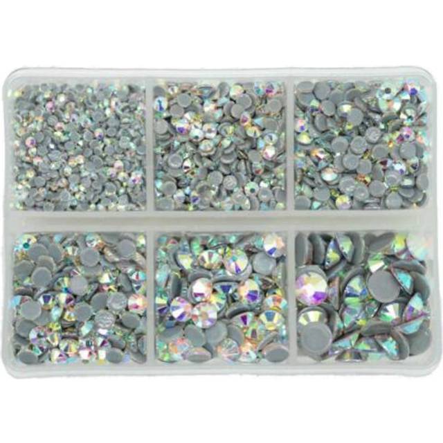 Queenme 3300pcs AB Hotfix Rhinestones Hot Fix Crystals Mixed Size Flatback Rhinestones for Clothes Shoes Crafts Hot Fix Round Glass Gems Sto