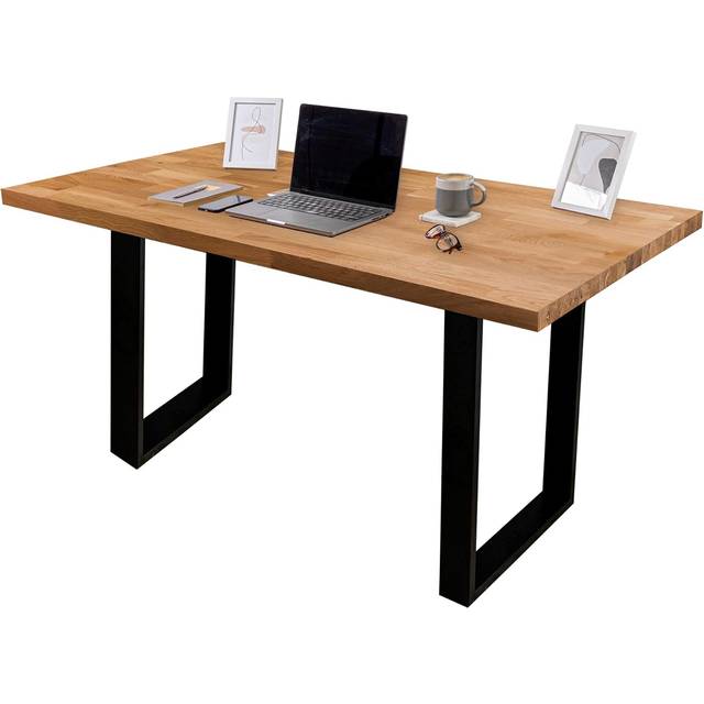 domli Solid Wood Oiled Oak Office Desk With Black Industrial Legs | 1200mm x 500mm x 40mm Oiled Tabletop | Fully Finished Premium European Wooden