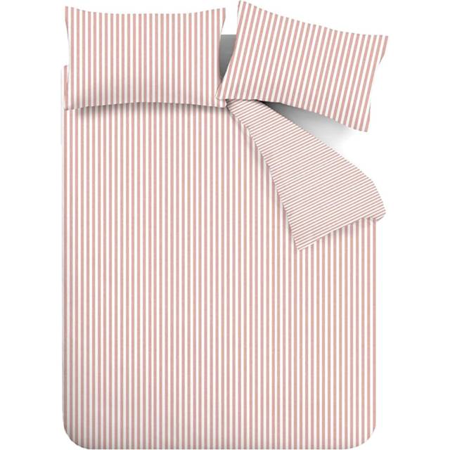 Catherine Lansfield Stripe Brushed Duvet Cover Bedding Set Blush - Pink