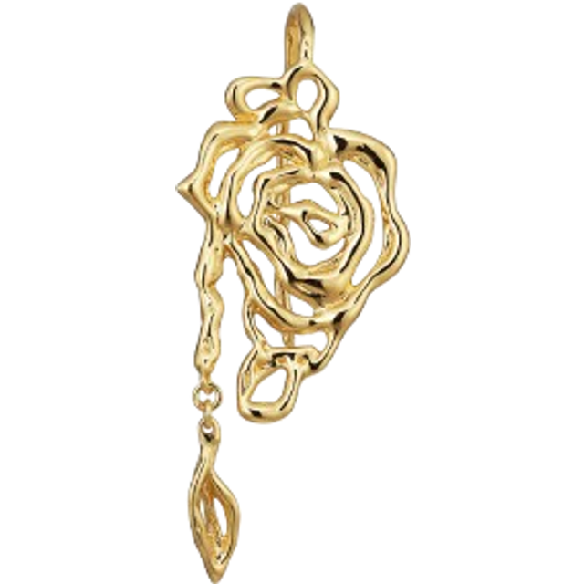 Rose Earring With Leaf Drop Left - Förgyllt-Silver Sterling 925 (Onesize)