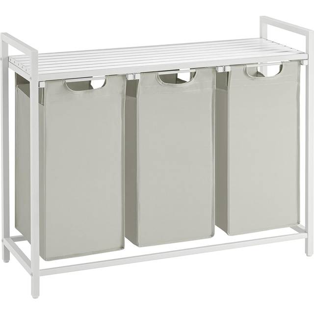 Laundry Basket with 3 Pull-Out and Removable Bags, White