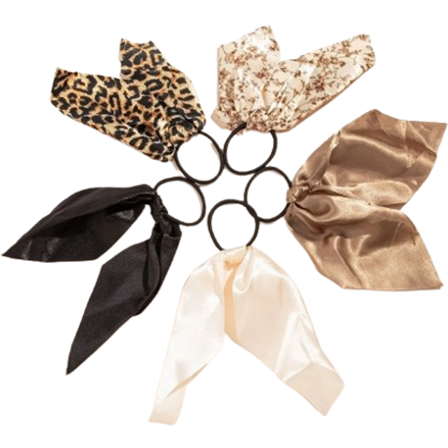 SHEIN Hair Tie 5-Piece Set Solid Color Satin Bow Streamer Hair Rope Women&#39;s French Elegant Simple High-End Sweet Hair Rubber Band Boho,Woman Head Accessorie