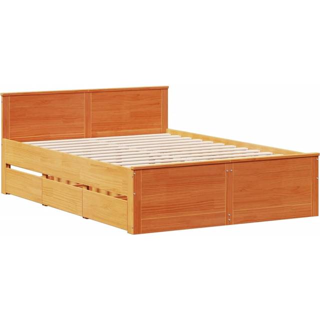 vidaXL Bed Frame without Mattress with Headboard 150x200 cm King Size Solid Wood Pine - Brown
