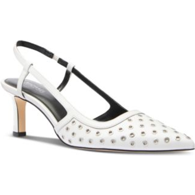 MK Alora Grommeted Leather Slingback Pump - White - Michael Kors