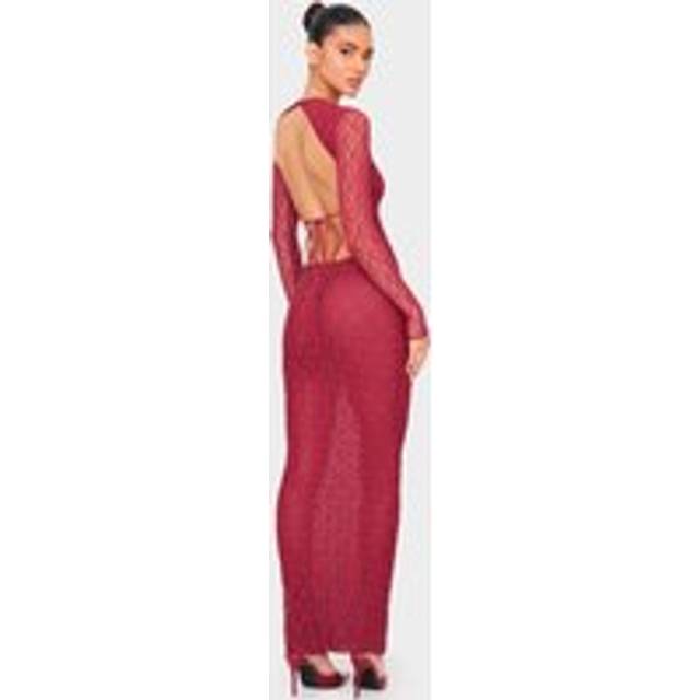 Cherry Red Lace Backless Long Sleeve Maxi Dress, Cherry Red - 14