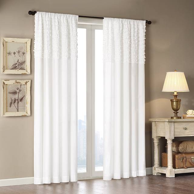 Madison Park Bessie Cotton Horizontal Ruffle Panel White 50x84  50 in x 84