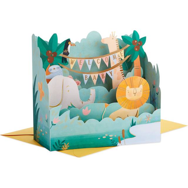 Hallmark Paper Wonder Pop Up Baby Shower Card for New Parents (Jungle Animals) Welcome New Baby  Congratulations