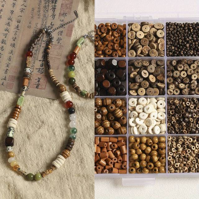 TEMU Vintage Style Wooden Beads & Coconut Shell Diy Jewelry Making Kit – Assortment Of Natural Wood Beads For Bracelet And Necklace Crafting, Complete Beading Supplies Set