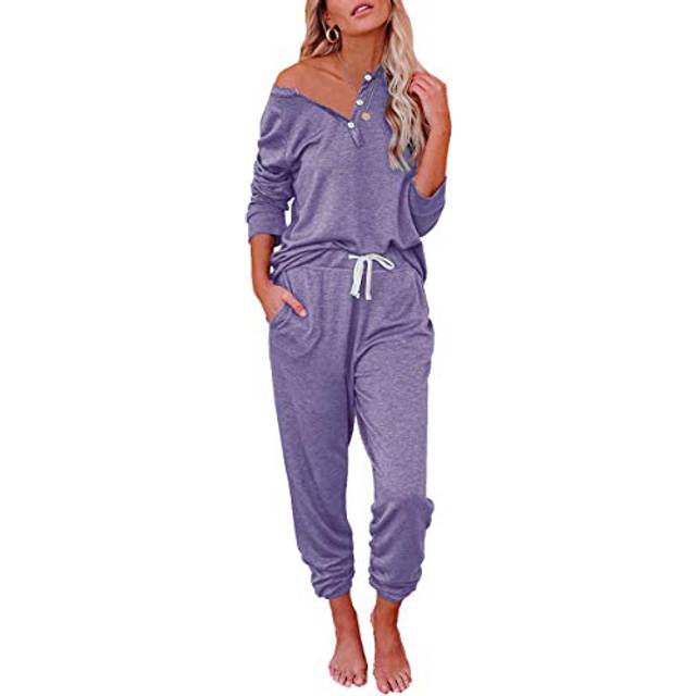 AUTOMET Womens 2 Piece Outfits Pajamas Sets Fall Lounge Sets Loungewear Sweatsuits with Sweatpants Purple XXL