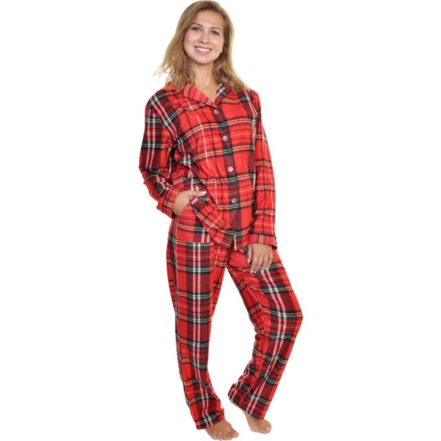 Angelina Women's Pajama Set Cozy Fleece with Notch Collar and Pockets | PJ56_2XL | Holiday Christmas Plaid