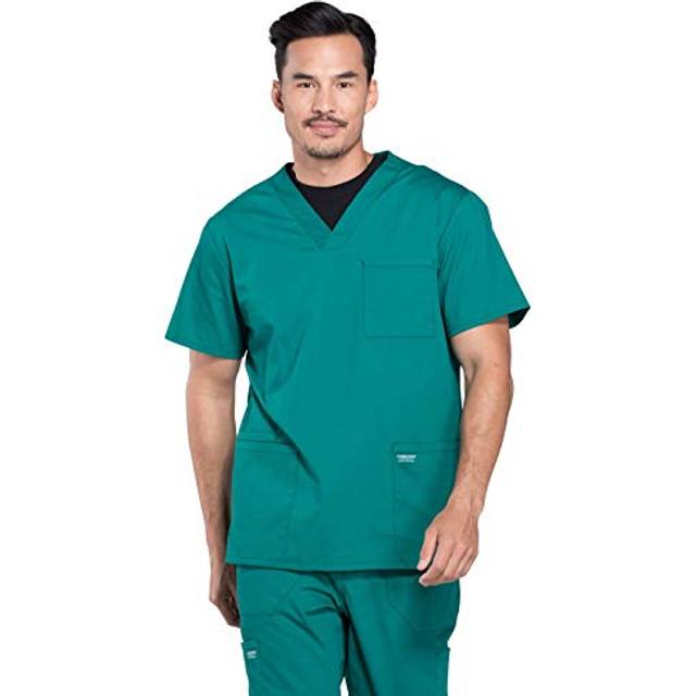 Cherokee Scrubs for Men Workwear Professionals V-Neck Four-Pocket Scrub Top Plus Size WW695  5XL  Hunter Green