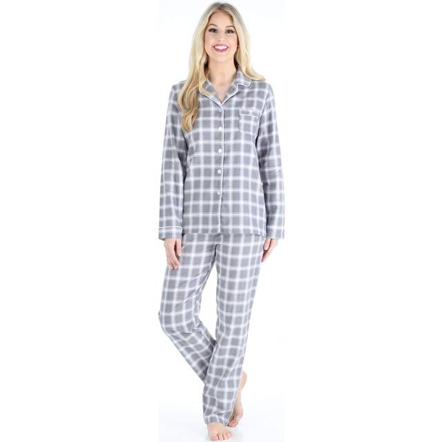 PajamaMania Womens cotton Flannel Long Sleeve Button-Down Pajamas PJ S
