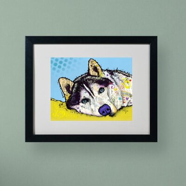Trademark Fine Art Siberian Husky II Matted Artwork by Dean Russo with Black Frame  16 by 20-Inch