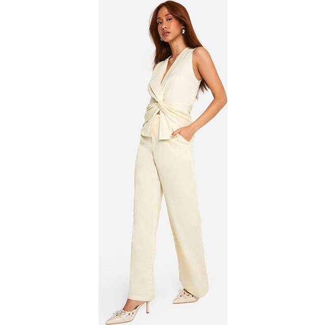 Womens High Waisted Wide Leg Trouser - Cream - 12, Cream