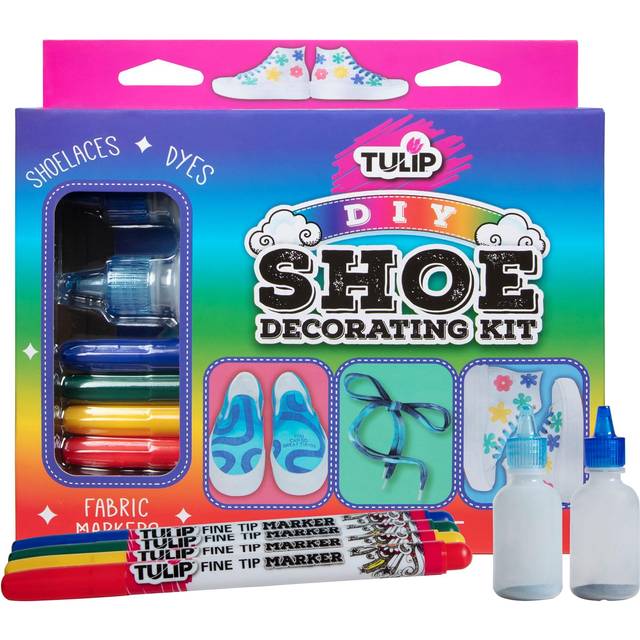 TULIP Shoe Decorating Kit  Fashion Kicks Made Easy  Includes Tie-Dye Bottles  Fabric Markers  Fun Gift Idea  Craft Party Favorite  Rainbow Palette