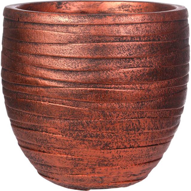 Bronze Concrete Effect Indoor Plant Pot, Indoor Planter with Metallic Looks, Small Flower Pot with Row Pattern D27 H25.5 cm, with Inner Top D23 cm, 14 (25.5cm H X 27cm W X 27cm D)