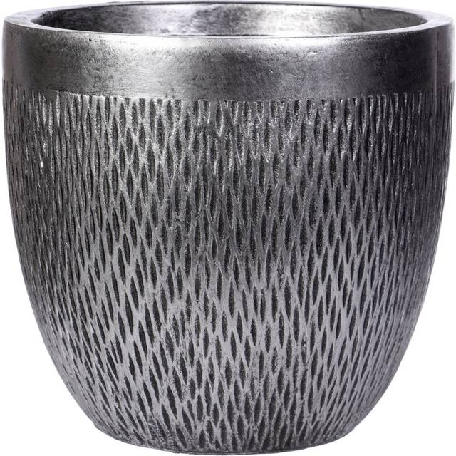 Concrete Effect Indoor Plant Pot, Indoor Planter with Metallic Looks, Small Flower Pot with Mesh Pattern D26.5 H24.5 cm, with Inner Top D22.5 cm, 13 l - Silver (9.65cm H X 9.65cm W X 10.43cm D)