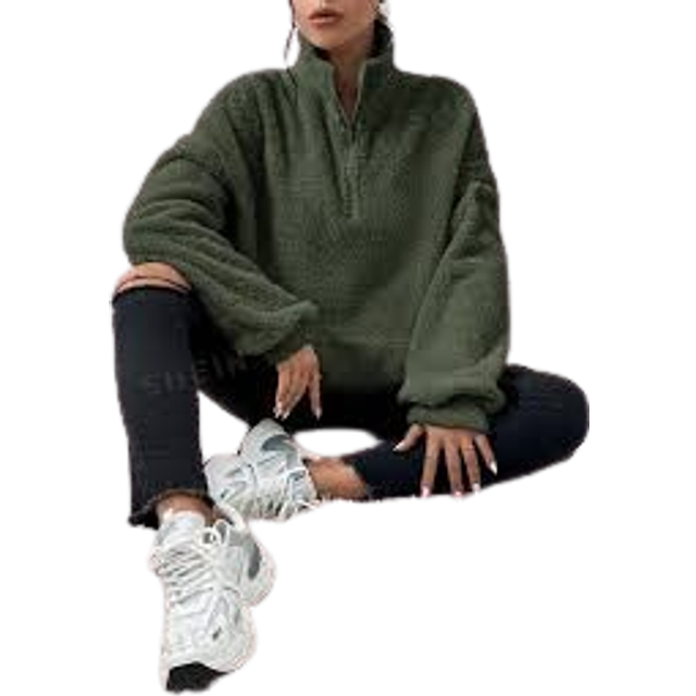 SHEIN Women Plain Pullover Sweatshirt With Half Zip, Long Sleeve, Loose Fit, Autumn/Winter,Long Sleeve Tops