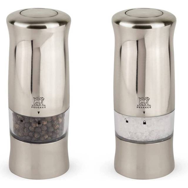 Peugeot Zeli Duo Electric Salt and Pepper Mill Set, 14 cm, Matt Chrome